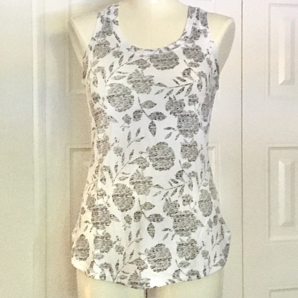 CALIA by Carrie Underwood Tops - CALIA white & gray heather floral mesh insert tank